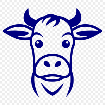 A simple line drawing of a cow's head, suitable as farm animal clip art for various designs.