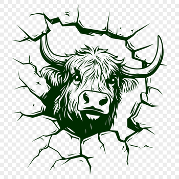 A vector illustration of a Highland cow's head, suitable for clip art and commercial use.