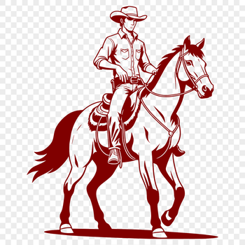 A Western-style cowboy riding a horse in an illustration style, suitable for graphic design and digital art.