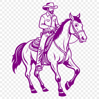A classic illustration of a cowboy on horseback, suitable for vector art designs.