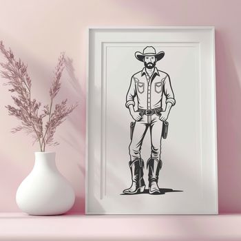 A western-style cowboy illustration in vector format, suitable for digital design projects.