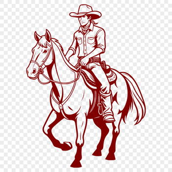 A cowboy riding a horse, depicted as a simple line art illustration with bold lines and basic shapes.