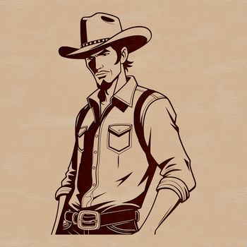 A Western-style cowboy illustration, created in vector format with scalable lines and curves.
