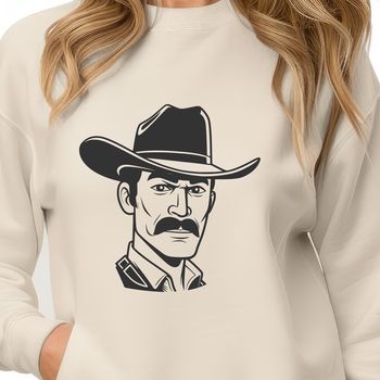 A stylized illustration of a cowboy in vector format, suitable for cutting machines and laser cutting.