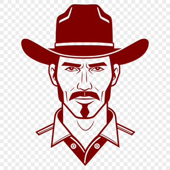 A vector graphic depiction of a rugged cowboy character.