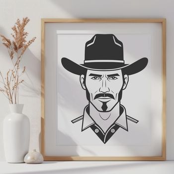 A stylized illustration of a cowboy in vector format.