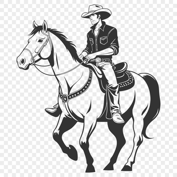 Illustration of a cowboy riding a horse, suitable for vector graphics and commercial or personal projects.