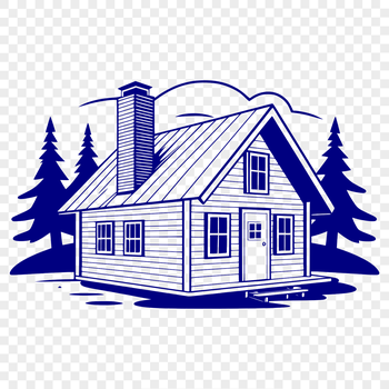 A simple 2D illustration of a traditional wooden cabin with a sloping roof.