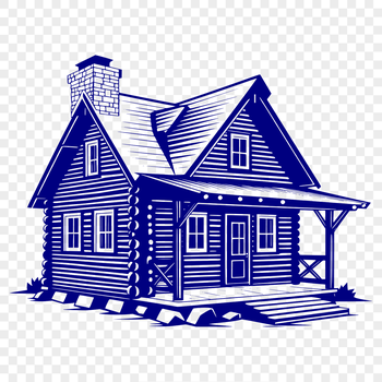 A detailed vector illustration of a cozy cabin with a rustic wooden design.