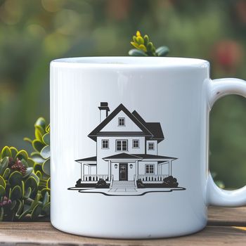 Vector graphic illustration of a residential home with multiple rooms and windows.