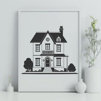A 2D illustration of a house with multiple rooms and details.