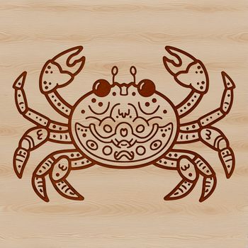 A detailed illustration of a crab with ornate shell design.