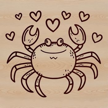 A colorful illustration of a crab featuring heart symbols, suitable for vector design projects.