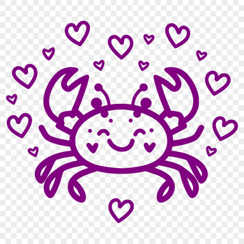 A colorful illustration of a full-body crab with love hearts incorporated into its design.