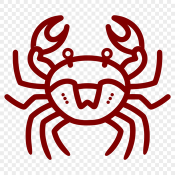 A simple line drawing of a crab in full body pose.