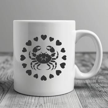 A vector graphic of a crab with heart motifs, suitable for various digital and craft applications.