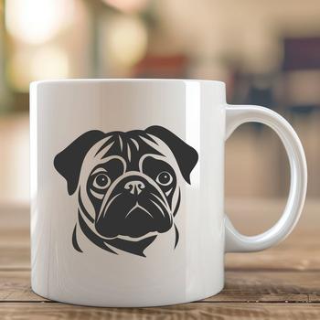 A cute, wrinkled pug dog's head, suitable for use in digital designs.