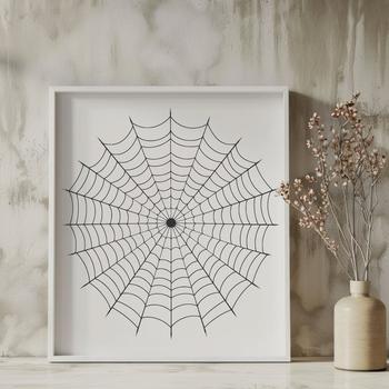 A witch's silhouette is surrounded by a spider web in this Halloween-themed vector design.