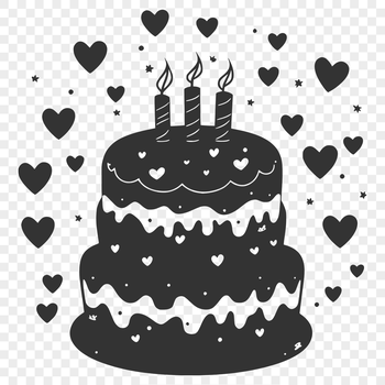 A colorful birthday cake design with love hearts and candles, ideal for vector art and cutting machine projects.