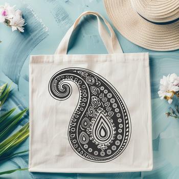 A traditional ornate paisley motif used as a design element.
