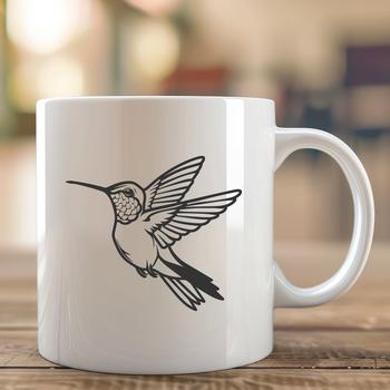 A colorful hummingbird in mid-flight, shown in full body form.