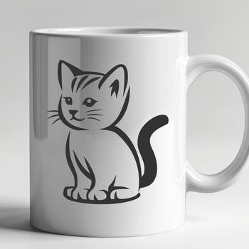 A simple line drawing of a sitting kitten, suitable for various applications including clip art and vector design.