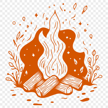A vector illustration of a camp fire with flames burning in the outdoors.