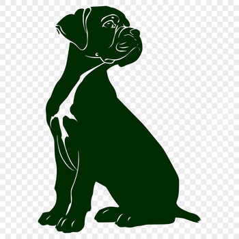A full-body illustration of a sitting dog breed, specifically a Boxer.