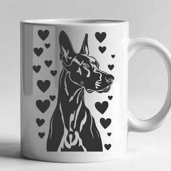 A vector illustration of a large dog breed, specifically the Great Dane, with heart symbols incorporated into its design.