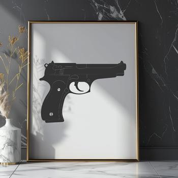 A detailed vector illustration of a handgun, suitable for graphic design projects requiring high-quality images.