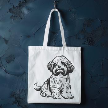 A detailed illustration of a Shih Tzu dog in full body pose, sitting comfortably.