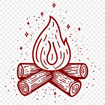 A digital illustration of a campfire surrounded by flames, suitable for outdoor enthusiasts.