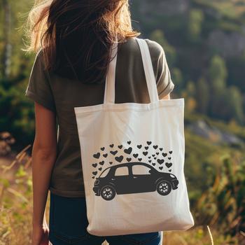 A simple illustration of a vehicle with love hearts decorating its body.