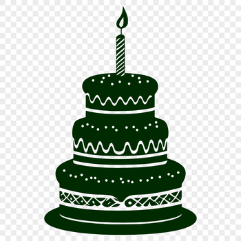 A colorful illustration of a birthday cake with candles lit, suitable for digital design and crafting projects.