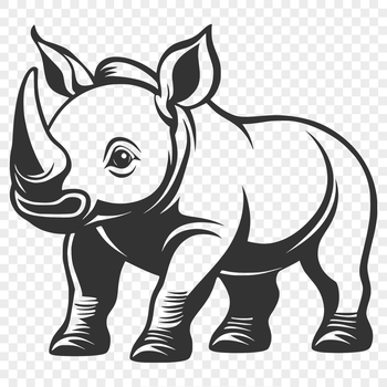 Close-up illustration of a rhino's face with distinctive horn.