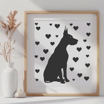 A vector graphic representation of a Great Dane in a sitting position, suitable for various design applications.
