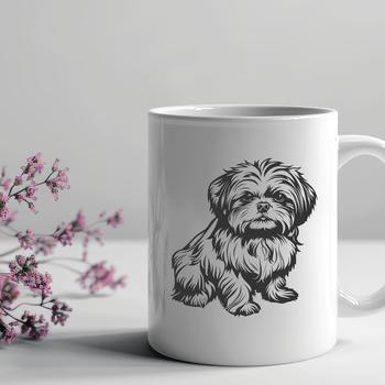 Vector image of a small-sized Shih Tzu in a seated position.