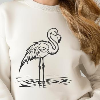 A detailed illustration of a single flamingo bird in its natural habitat.