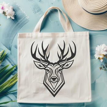 An SVG graphic featuring a stylized deer silhouette with detailed head anatomy.