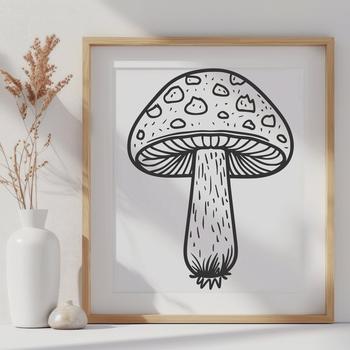 A vector graphic representation of a realistic mushroom with intricate details.