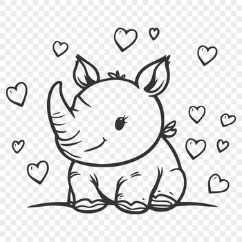 Rhino animal vector illustration with love hearts, suitable for cutting machine stencils or pyrography designs.
