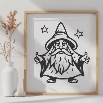 A vector graphic representation of a wizard character from a fairy tale.