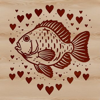 An SVG vector graphic design featuring a Crappie fish with cute heart patterns.