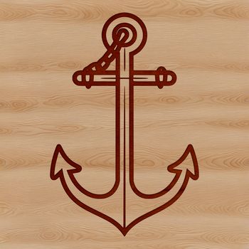 A simple line drawing of an anchor with rope details.