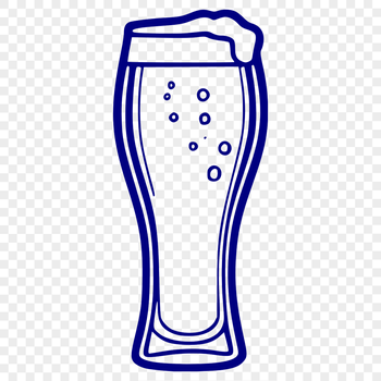 A stylized illustration of a beer glass filled with frothy ale.