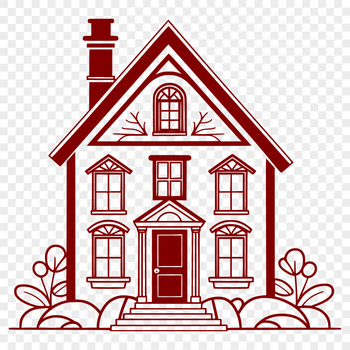 A 2D representation of a typical single-family house with simple lines and shapes.