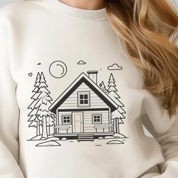 A detailed illustration of a cozy cabin with rustic details.