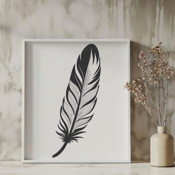 A stylized feather design made from vector shapes, suitable for digital cutting machines and printable formats.