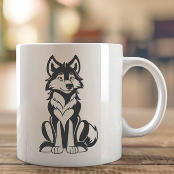An SVG image featuring a detailed drawing of a wolf from head to paw, suitable for various design applications.