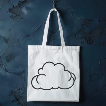 A stylized representation of a white cloud against a light blue sky.